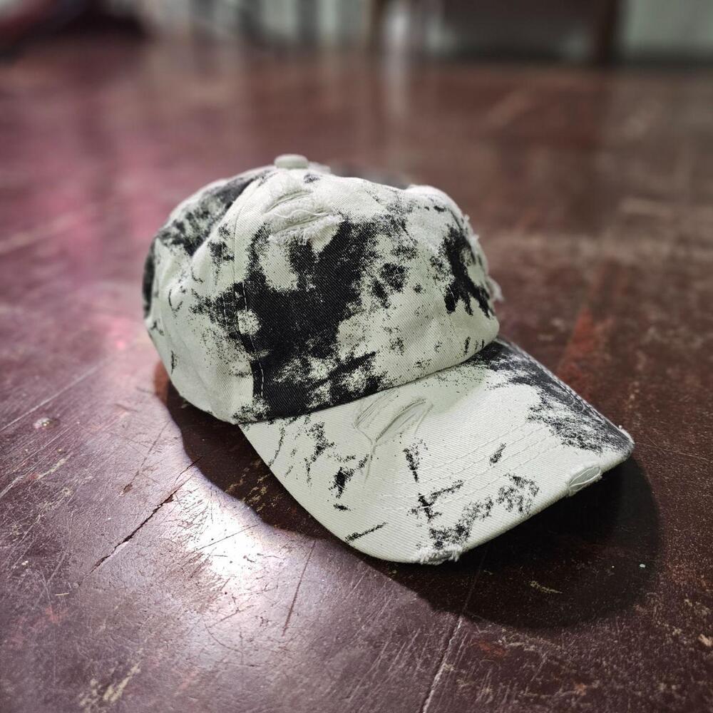 Distressed Baseball Cap y2k Grunge Tie Dye Black White